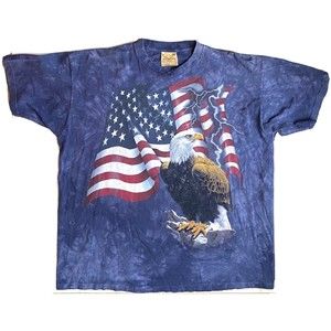 The Mountain USA American Flag Bald Eagle Patriotic Blue Tie Dye T-Shirt XL